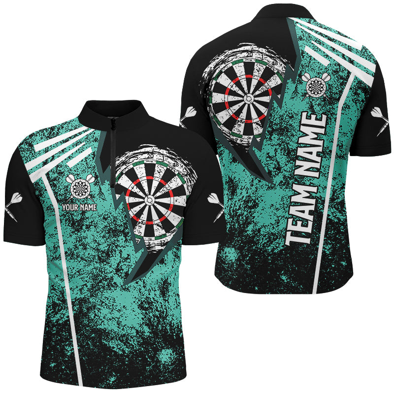 Personalized Grunge Men Darts Polo & Quarter Zip Shirts Custom Retro Darts Team Jerseys | Turquoise TDM2566