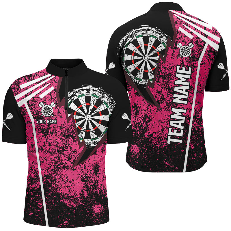 Personalized Grunge Men Darts Polo & Quarter Zip Shirts Custom Retro Darts Team Jerseys | Pink TDM2567