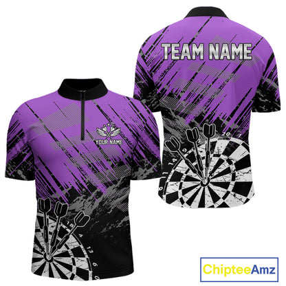 Purple Grunge Darts Shirts For Men Custom Darts Jerseys With Pocket Option TDM4856