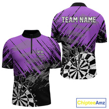 Load image into Gallery viewer, Purple Grunge Darts Shirts For Men Custom Darts Jerseys With Pocket Option TDM4856