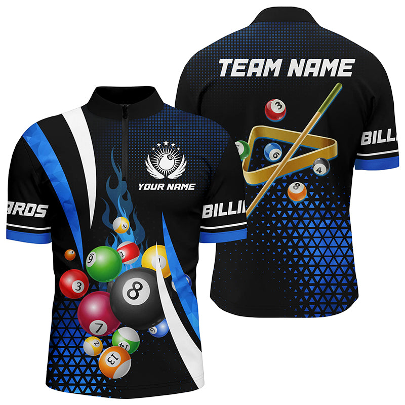 Personalized Blue Billiard Balls Jerseys Men Quarter-Zip Shirts, Pool League Shirts Design TDM0622