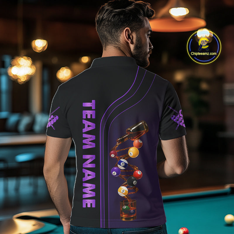 Funny DNA Wine Billiard Shirt For Men Custom Pool Team Shirts, Billiard Jersey Polo & Zip |Purple TDM5284