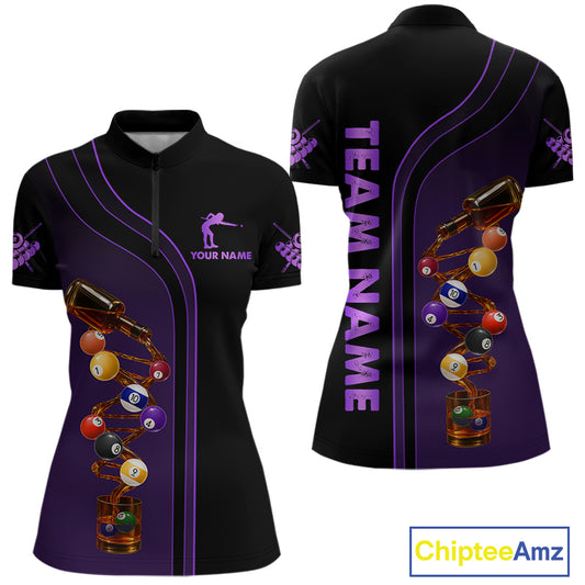 Funny DNA Wine Billiard Shirt For Women Custom Pool Team Shirts, Billiard Jersey Polo & Zip |Purple TDM5284