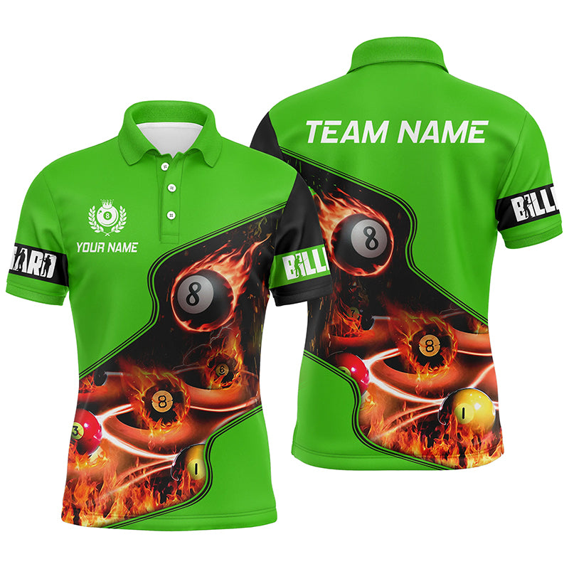 Personalized Master Billiard Balls Flame 3D Men Polo Shirts, Green Billiard Jersey For Pool Player TDM0979