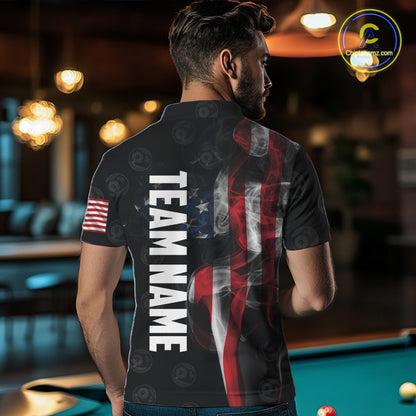 Personalized Vintage Smoke US Flag Billiard Shirts For Men, 9 Ball Pool Patriotic Billiard Jerseys TDM3633