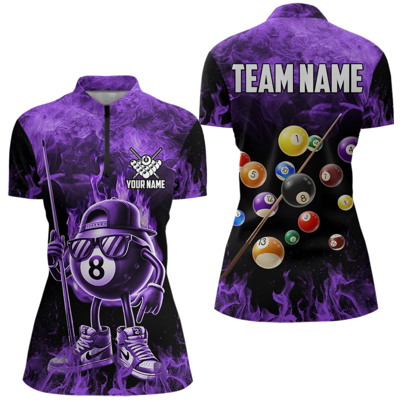 Personalized Purple Funny 8 Ball Pool Flame Women'S Billiard Shirts, Billiard Team Shirts Pool Jerseys TDM3782