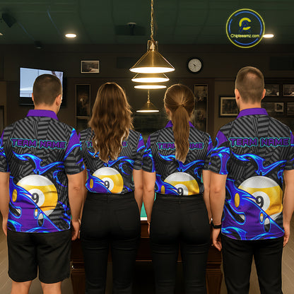 Personalized Blue Purple 9 Ball Pool Billiards Shirts For Men, Billiard Team Jersey Polo &1/4 Zip TDM6403