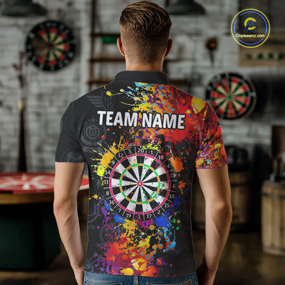 Colorful Paint Men Quarter Zip Dart Shirts With Pocket Custom Darts Jersey TDM1894