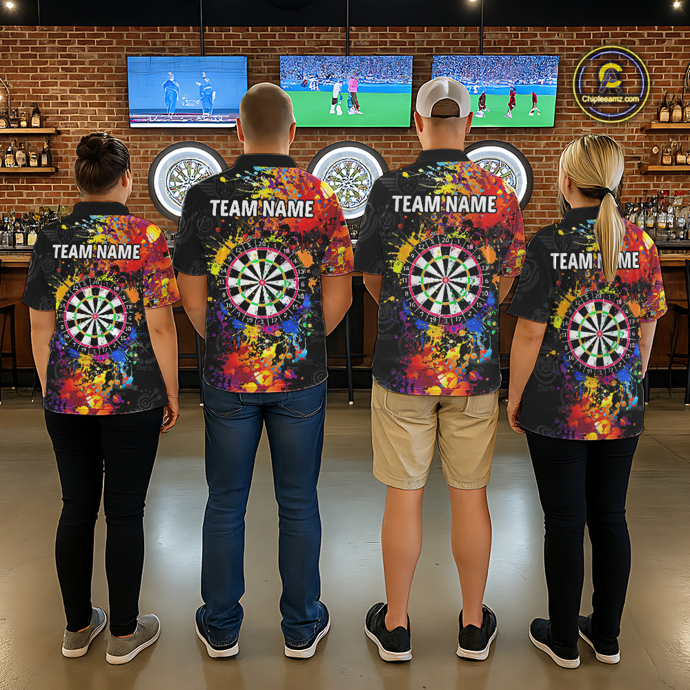Colorful Paint Men Quarter Zip Dart Shirts With Pocket Custom Darts Jersey TDM1894