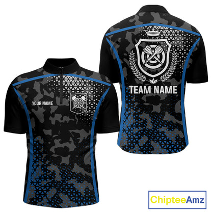 Black And Blue Camo Dart Shirt With Pocket Option For Men Custom Dart Jersey TDM4651