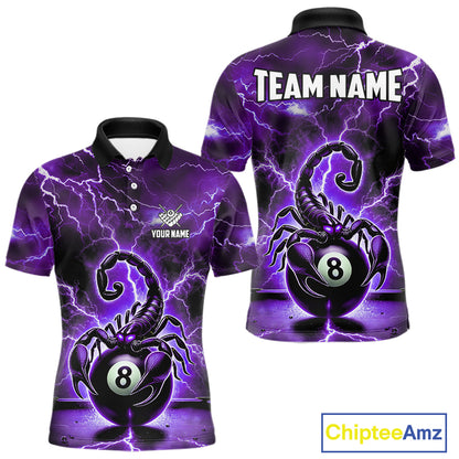 Purple Thunder Lightning Scorpion 8 Ball Pool Polo & 1/4 Zip For Men Custom Billiard Team Jersey TDM4862