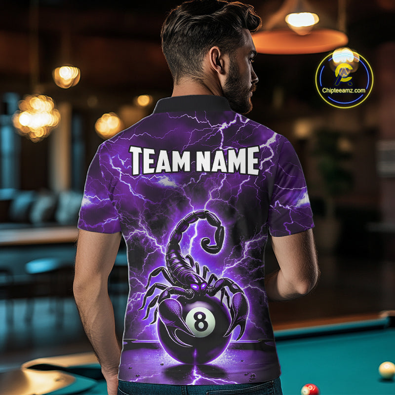 Purple Thunder Lightning Scorpion 8 Ball Pool Polo & 1/4 Zip For Men Custom Billiard Team Jersey TDM4862
