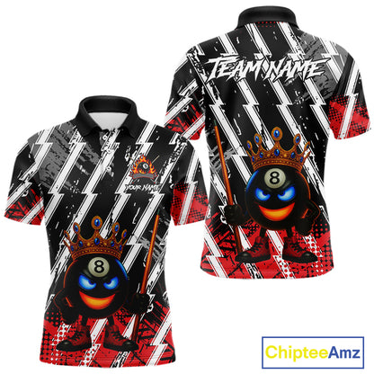 Funny 8 Ball Pool Crown Billiard Shirt For Men Custom Billiard Jersey Team Polo & 1/4 Zip |Red TDM5081