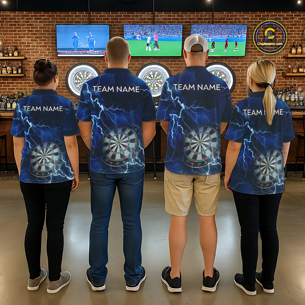 Custom Lightning Blue Darts Shirt With Pocket Option For Women, Darts Jersey TDM5551