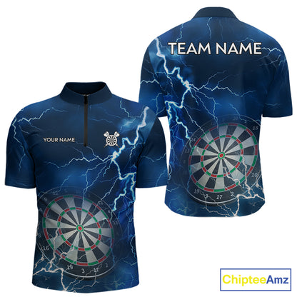 Custom Lightning Blue Darts Shirt With Pocket Option For Men, Darts Jersey TDM5551