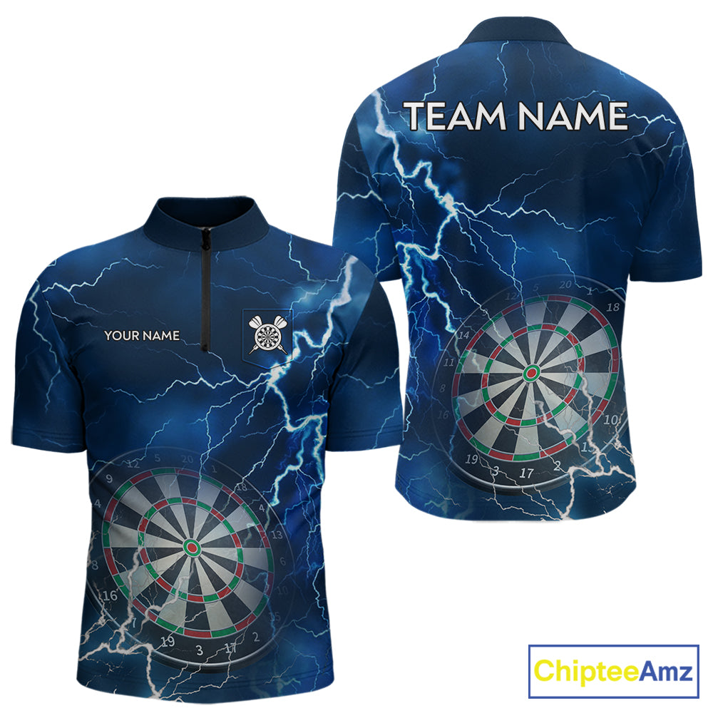 Custom Lightning Blue Darts Shirt With Pocket Option For Men, Darts Jersey TDM5551