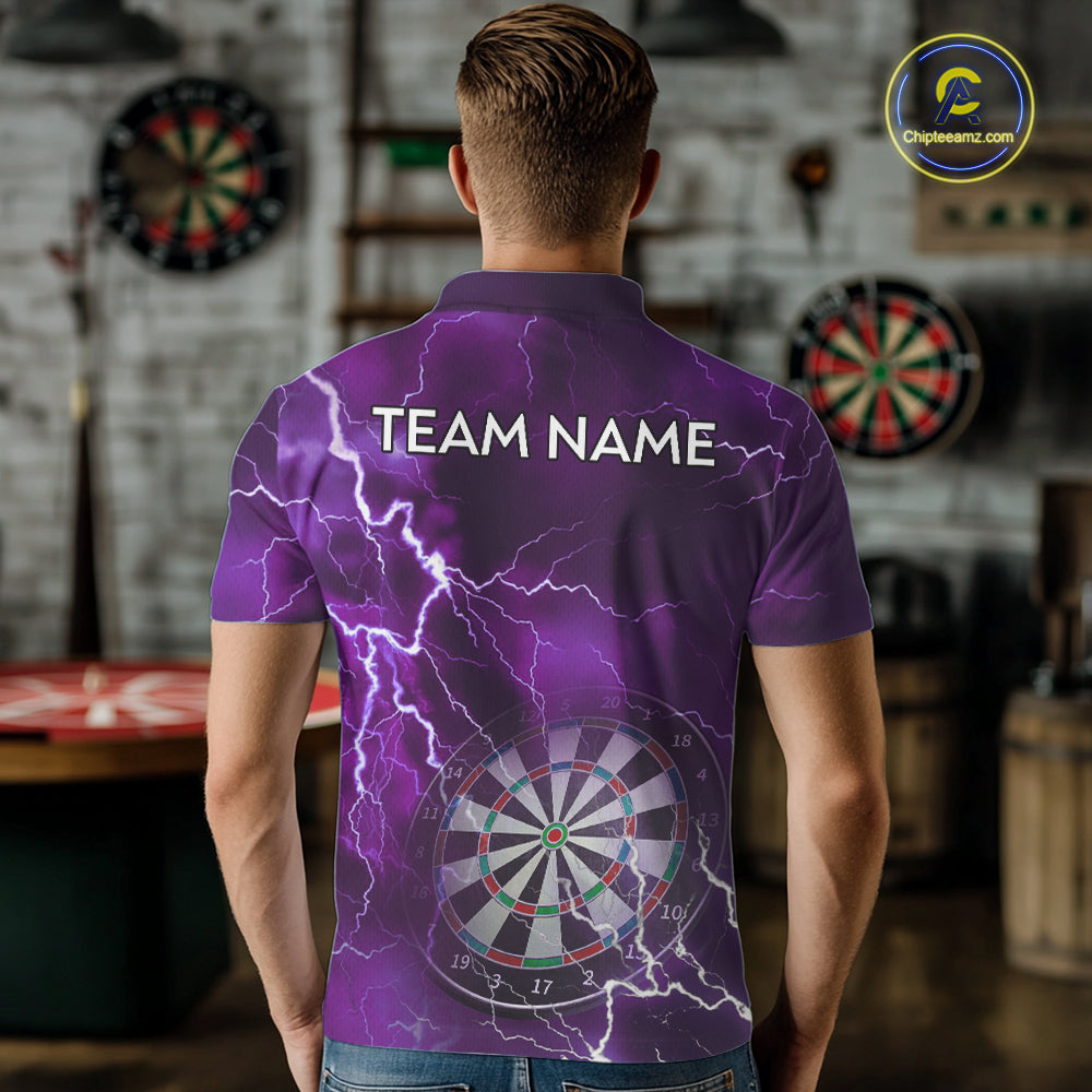 Custom Lightning Purple Darts Shirt With Pocket Option For Men, Darts Jersey TDM5552