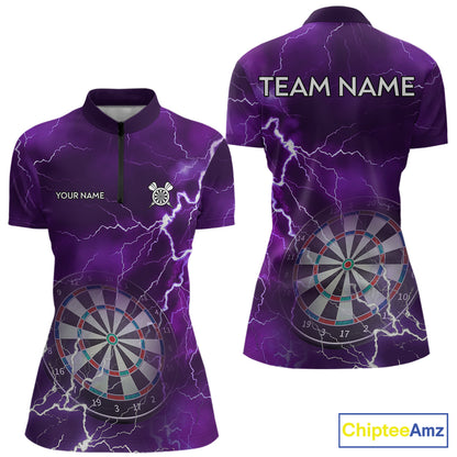 Custom Lightning Purple Darts Shirt With Pocket Option For Women, Darts Jersey TDM5552