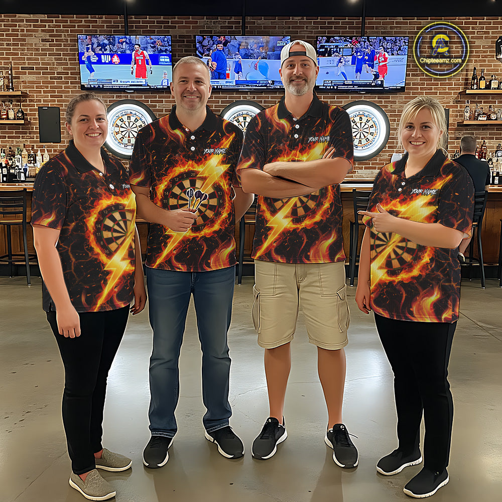 Personalized Dartboard Fire Flame Gold Thunder Women's Darts Shirt Custom Darts Team Jersey TDM5556