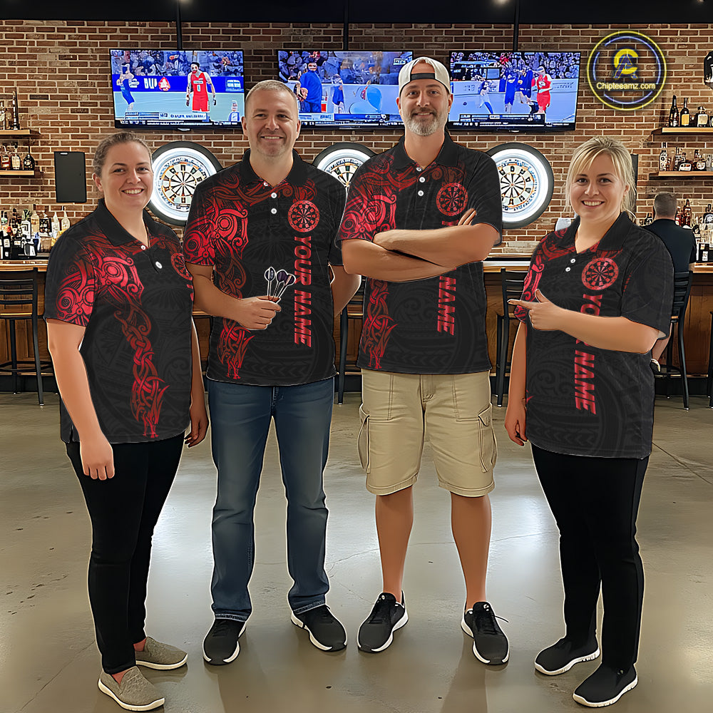 Personalized Black And Red Tribal Darts Shirt For Women Custom Darts Jersey Team Polo & Quarter Zip TDM5558