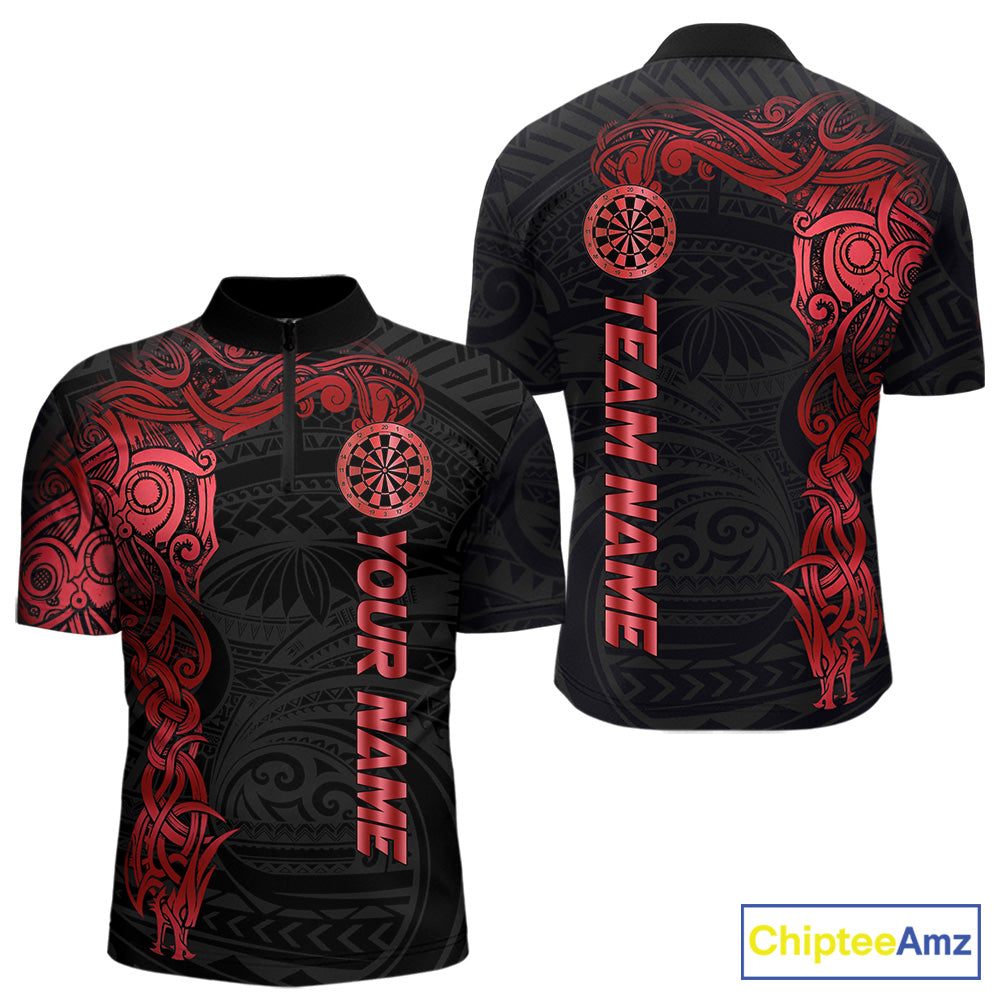Personalized Black And Red Tribal Darts Shirt For Men Custom Darts Jersey Team Polo & Quarter Zip TDM5558