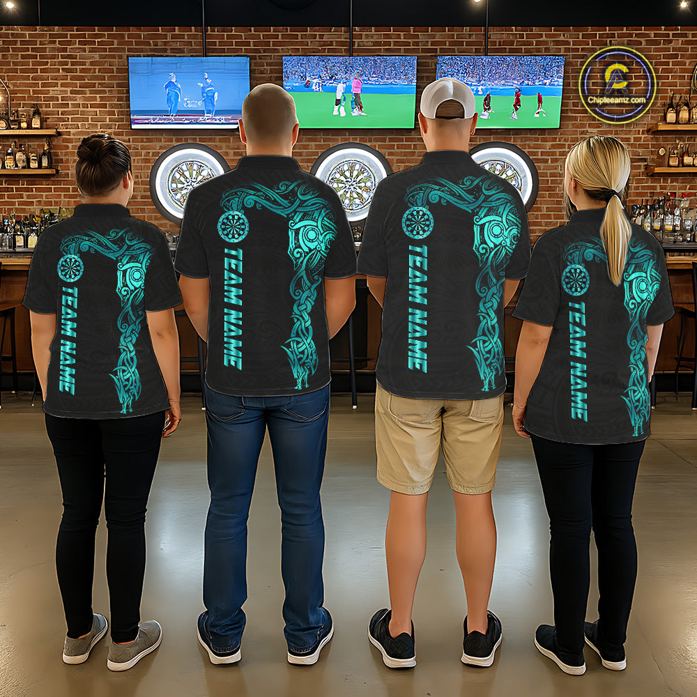 Black And Turquoise Tribal Darts Shirt For Women Custom Darts Jersey Team Polo & Quarter Zip TDM5559