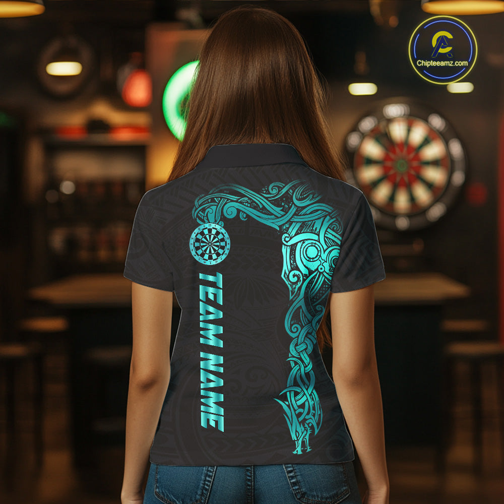Black And Turquoise Tribal Darts Shirt For Women Custom Darts Jersey Team Polo & Quarter Zip TDM5559