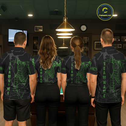 Black And Green Funny Skeleton Billiard Polo & 1/4 Zip For Women Custom Billiard Pool Team Jersey TDM5797