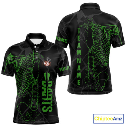 Black And Green Funny Skeleton Darts Polo & 1/4 Zip Custom Darts Shirt For Men Darts Team Jersey TDM5799