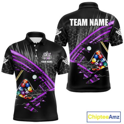 Personalized Billiard Shirts For Men Custom 8 Ball Pool Team Jersey Polo & 1/4 Zip | Purple TDM6173