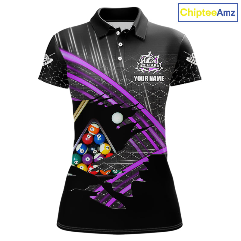 Personalized Billiard Shirts For Women Custom 8 Ball Pool Team Jersey Polo & 1/4 Zip | Purple TDM6173