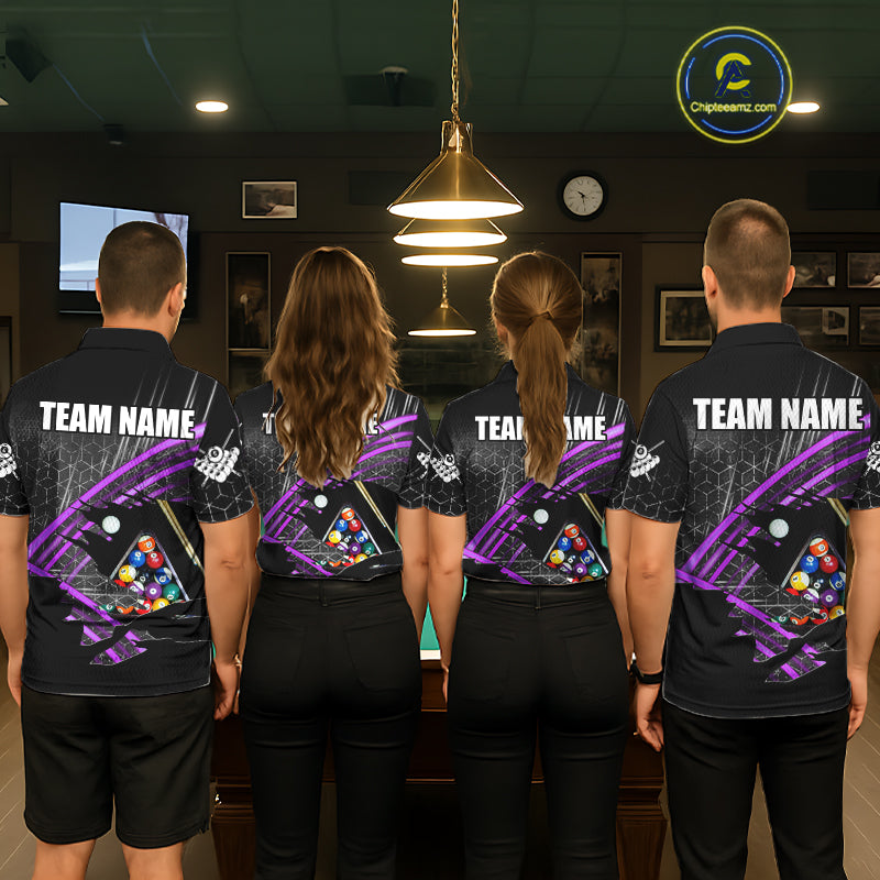 Personalized Billiard Shirts For Women Custom 8 Ball Pool Team Jersey Polo & 1/4 Zip | Purple TDM6173