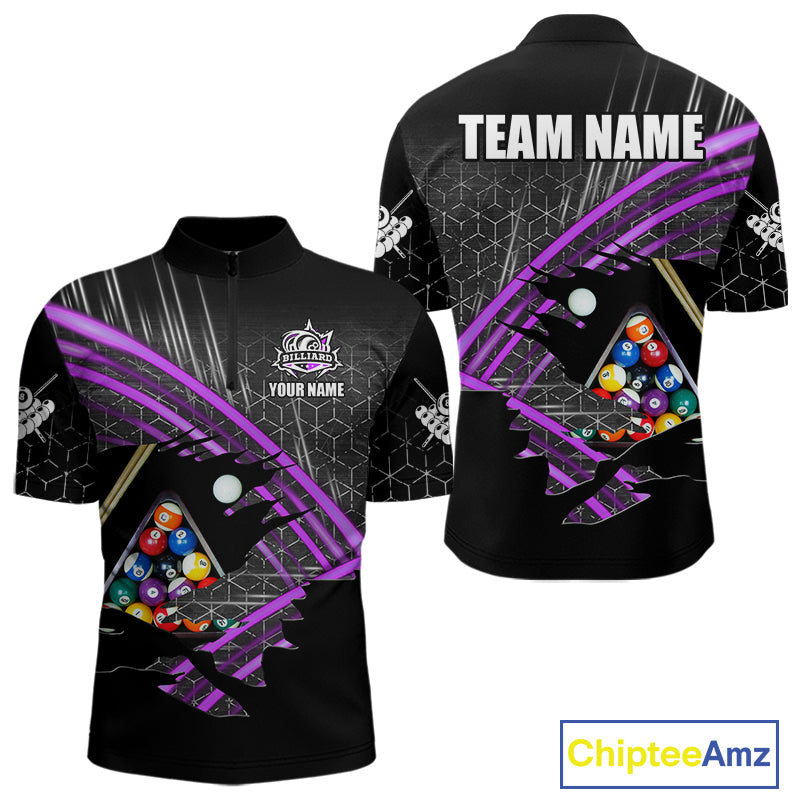 Personalized Billiard Shirts For Men Custom 8 Ball Pool Team Jersey Polo & 1/4 Zip | Purple TDM6173