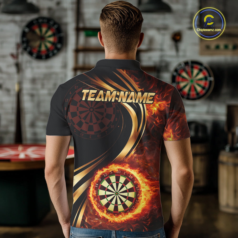 Personalized Fire Flame Darts Shirt For Men Custom Golden Darts Team Jersey Polo & 1/4 Zip TDM6174