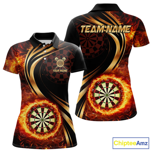 Personalized Fire Flame Darts Shirt For Women Custom Golden Darts Team Jersey Polo & 1/4 Zip TDM6174