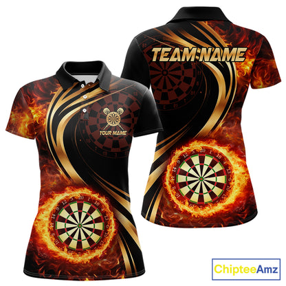 Personalized Fire Flame Darts Shirt For Women Custom Golden Darts Team Jersey Polo & 1/4 Zip TDM6174