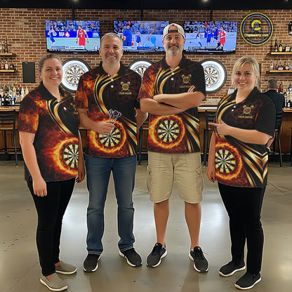 Personalized Fire Flame Darts Shirt For Men Custom Golden Darts Team Jersey Polo & 1/4 Zip TDM6174