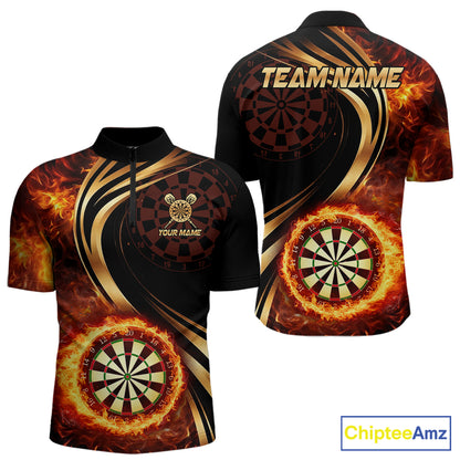 Personalized Fire Flame Darts Shirt For Men Custom Golden Darts Team Jersey Polo & 1/4 Zip TDM6174