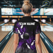 Load image into Gallery viewer, Black And Purple Custom Butterfly Bowling Shirt For Women, Bowling Team Jersey Polo &amp; 1/4 Zip Shirt TDM6180