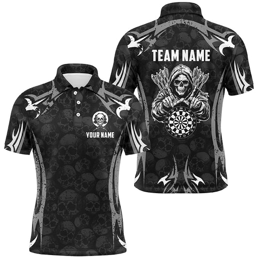 Black Grey Grim Reaper Skull Pattern Custom Darts Shirts For Men,  Darts Team Jerseys TDM2594