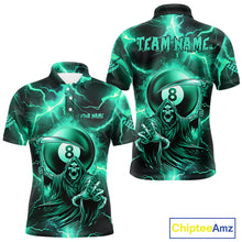 Load image into Gallery viewer, Turquoise Grim Reaper 8 Ball Men's Billiard Shirt Custom Thunder Lightning Pool Team Jersey TDM4872