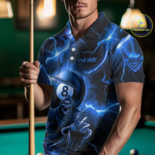 Load image into Gallery viewer, Personalized Blue Grim Reaper 8 Ball Men's Billiard Shirt Custom Thunder Lightning Pool Team Jersey TDM4873