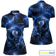 Load image into Gallery viewer, Personalized Blue Grim Reaper 8 Ball Women's Billiard Shirt Custom Thunder Lightning Pool Team Jersey TDM4873