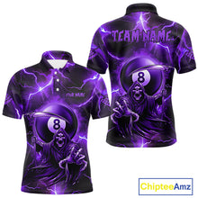 Load image into Gallery viewer, Purple Grim Reaper 8 Ball Men's Billiard Shirt Custom Thunder Lightning Halloween Pool Team Jersey TDM4874