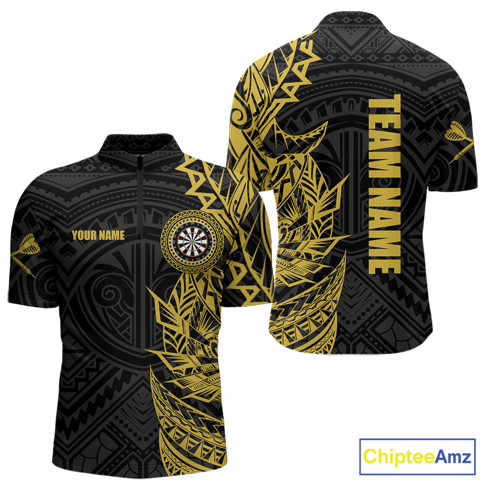 Personalized Yellow Tribal Darts Polo & Quarter Zip Custom Dart Shirts For Men Dart Jerseys TDM5568