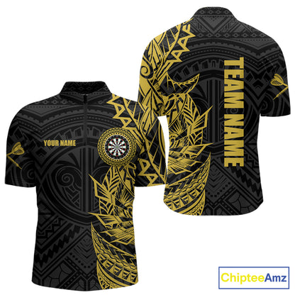 Personalized Yellow Tribal Darts Polo & Quarter Zip Custom Dart Shirts For Men Dart Jerseys TDM5568