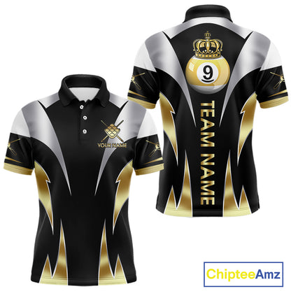 Personalized Crown 9 Ball Billiard Shirt For Men Custom Billiard Tournament Pool Team Jersey |Gold TDM5572