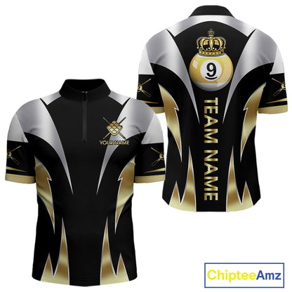 Personalized Crown 9 Ball Billiard Shirt For Men Custom Billiard Tournament Pool Team Jersey |Gold TDM5572