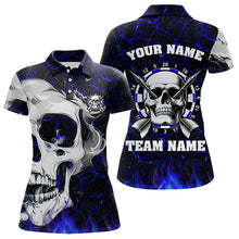 Load image into Gallery viewer, Personalized Blue Glowing Fire Crack Skull Dart Shirt Custom Dart Shirts For Women Dart Team Jersey TDM3492