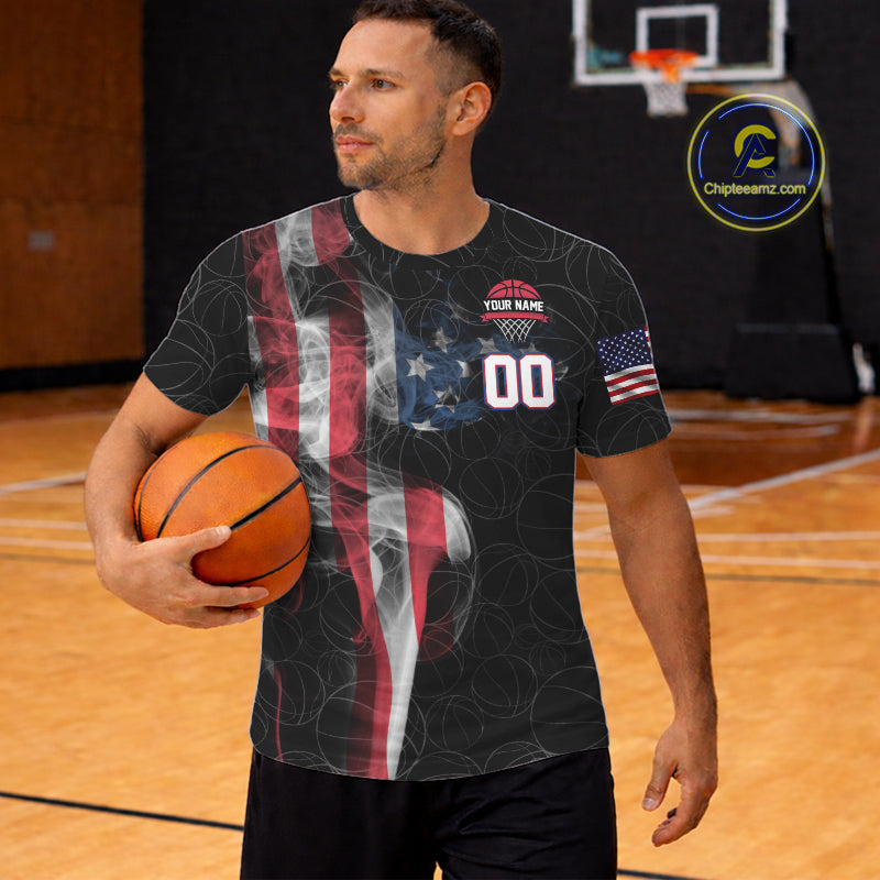 Personalized American Flag Smoke Basketball T Shirt Custom Patriotic Basketball Team Jersey TDM5801